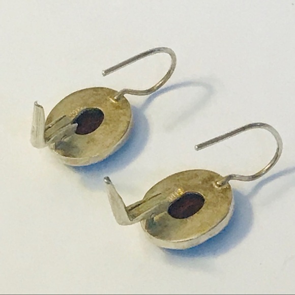 Sterling silver & red stone earrings - Picture 7 of 8